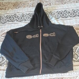 bebe Black Zip-Up Hoodie with Rose Gold Accents